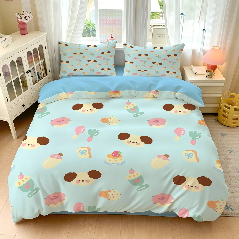 3/4Pc Digital Print Ultra-Soft Home Bedding Set, Cute Cartoon Puppy Ice Cream Pattern Comfortable Breathable Bedding Set, Home Bedding Single Duvet Cover Three-Piece Set Dormitory Bedding, Suitable for All Seasons, Duv