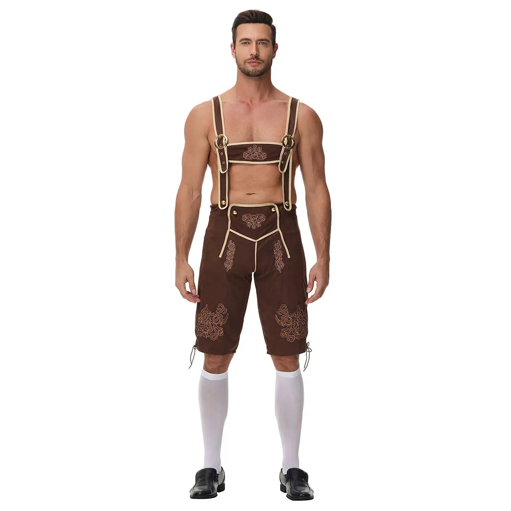 قميص رجالي ذو مربعات لمهرجان البيرة الألمانية وسراويل حامل البيرة مجموعة ملابس بافارية تقليدية زي رقص حديث #5