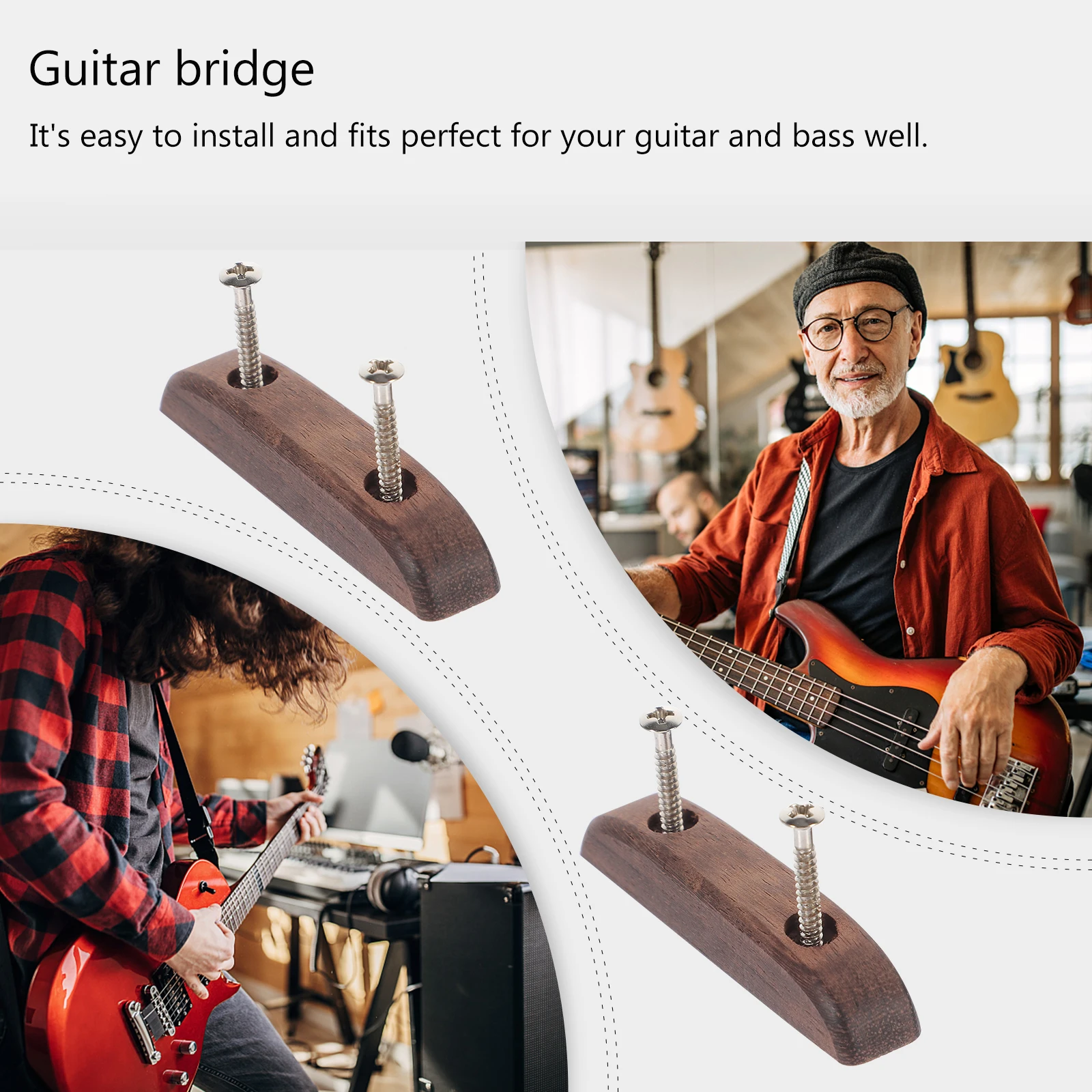 

2pcs Guitar Thumb Rest Natural Wood Bass Finger Rest Coffee Color Easy Install Reduce Hand Fatigue Relief RSI Injury for Guitar