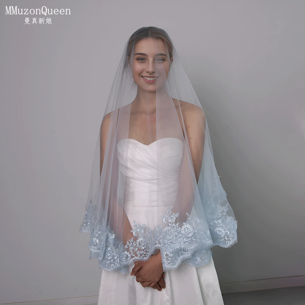

TOPQUEEN Свадебная фата с кружевным краем, фата для румян, мягкая кружевная фата, однослойная фата, высококачественная цветная короткая фата M115