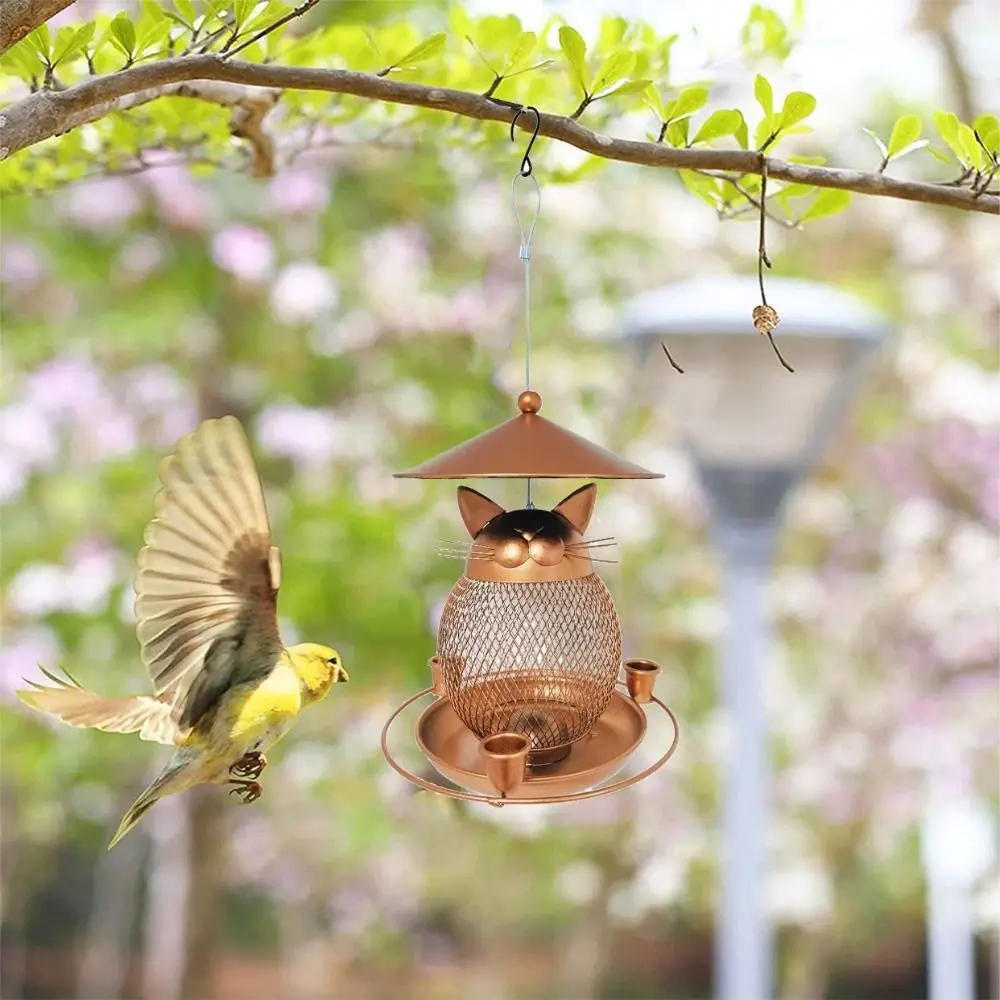 

Pet Supplies Cute Bird Feeder Squirrel-proof Cat-Shaped Parrot Feeding Station Hanging Durable Bird Water Bowl Outside Patio