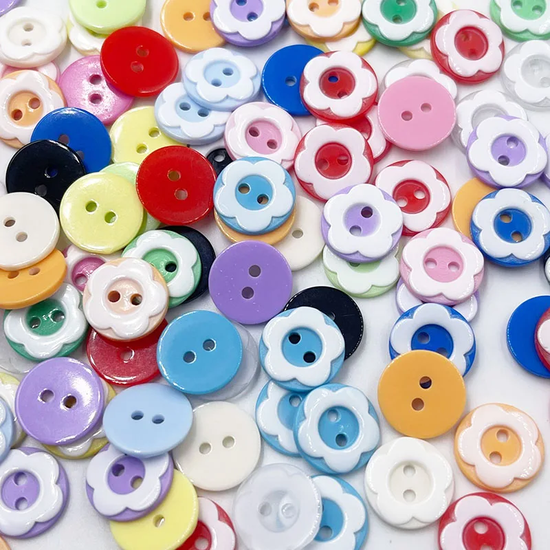 50Pcs/Lot 12mm Assorted Colors Resin Button Beads 2 Holes Sewing Craft DIY Hand-made Clothing Accessories PT49