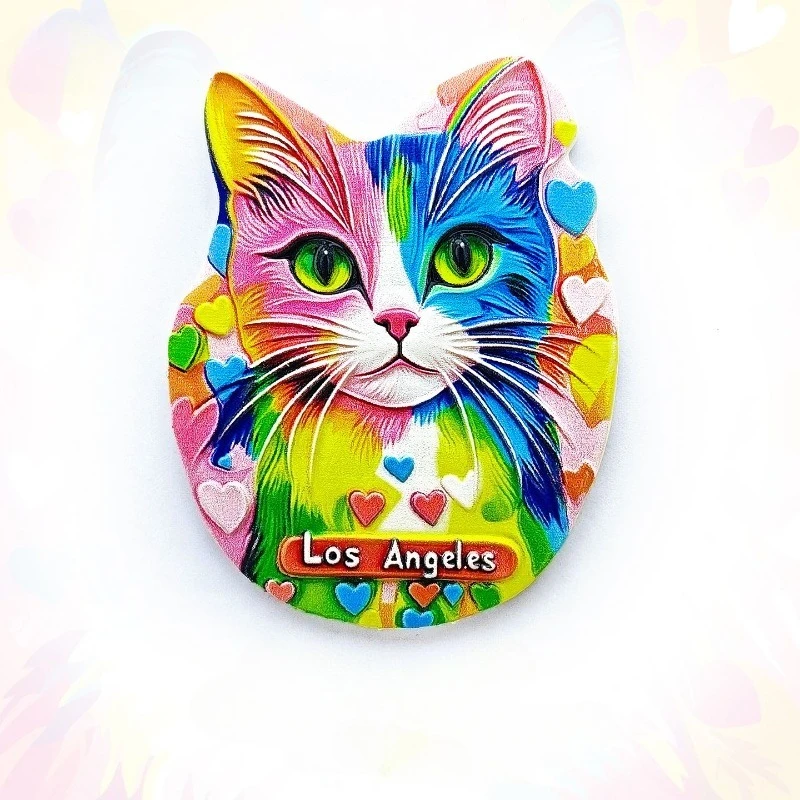 

Los Angeles Cat Fridge Magnet - Charming 3D Colorful Heart Souvenir Unique California Gift for Travel & Animal Lovers Decor