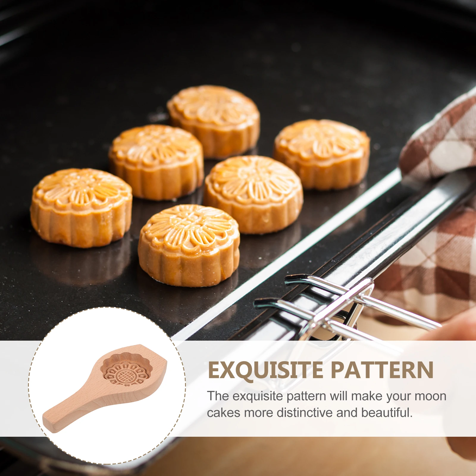 

1pc Creative Wooden Moon Cake Mould Homemade Baking Supply Easy Demold Exquisite Pattern Environment Friendly Kitchen Tool Diy