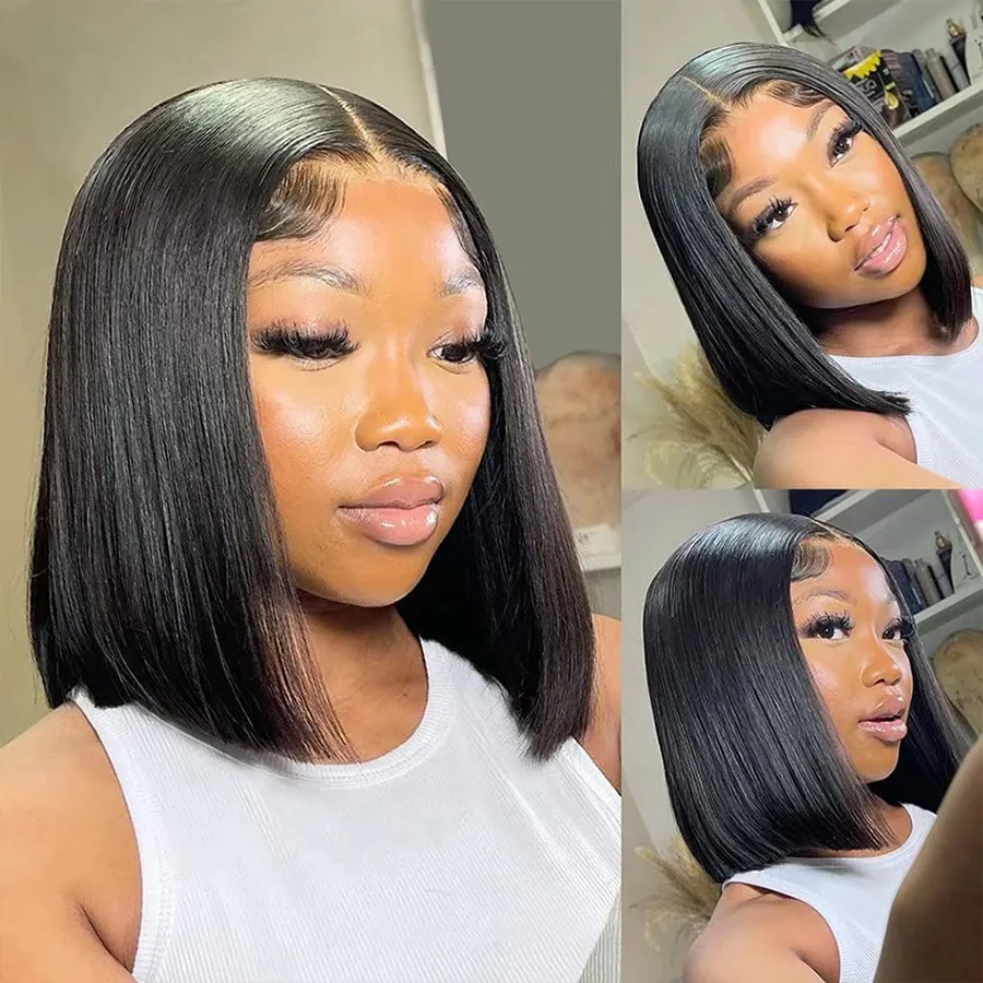 Bone Straight Short Bob Wigs 100% Human Hair Wigs 13*5*2 T Part Lace Front Wig Brazilian Lace Front Human Hair Wigs 180% Density