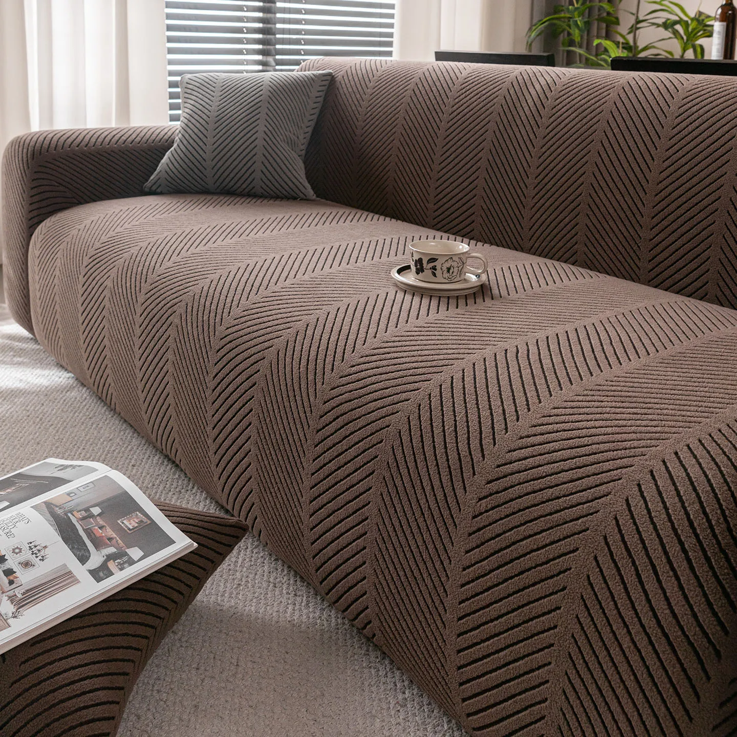 

Stretch Sofa Covers for Living Room Couch Cover Slipcovers Jacquard Fabric with Elastic Bottom Washable Furniture Protector S117