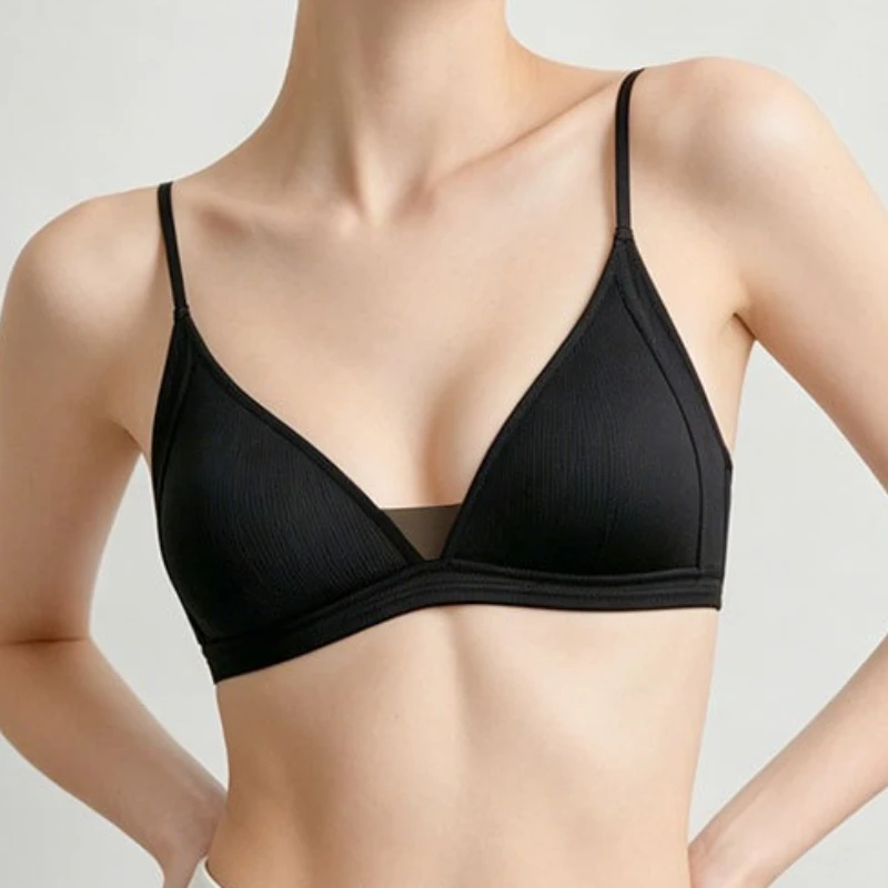 Triangle Cup Traceless Underwear Woman Thin Version Small Bust Comfort Wire-Free Back Beauty Spaghetti Straps Bra