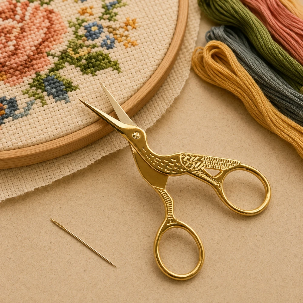 Vintage Retro Gold Steel Sewing Scissors Cross Stitch DIY Handicraft Manicure Nail Cutting  Craft Household Hand Jewelry tools view 2