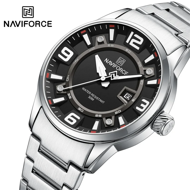 NAVIFORCE Brand Men's Business Watch Stainless Steel Strap Sport Luxury Luminous Quartz Waterproof Wristwatch Relogio Masculino