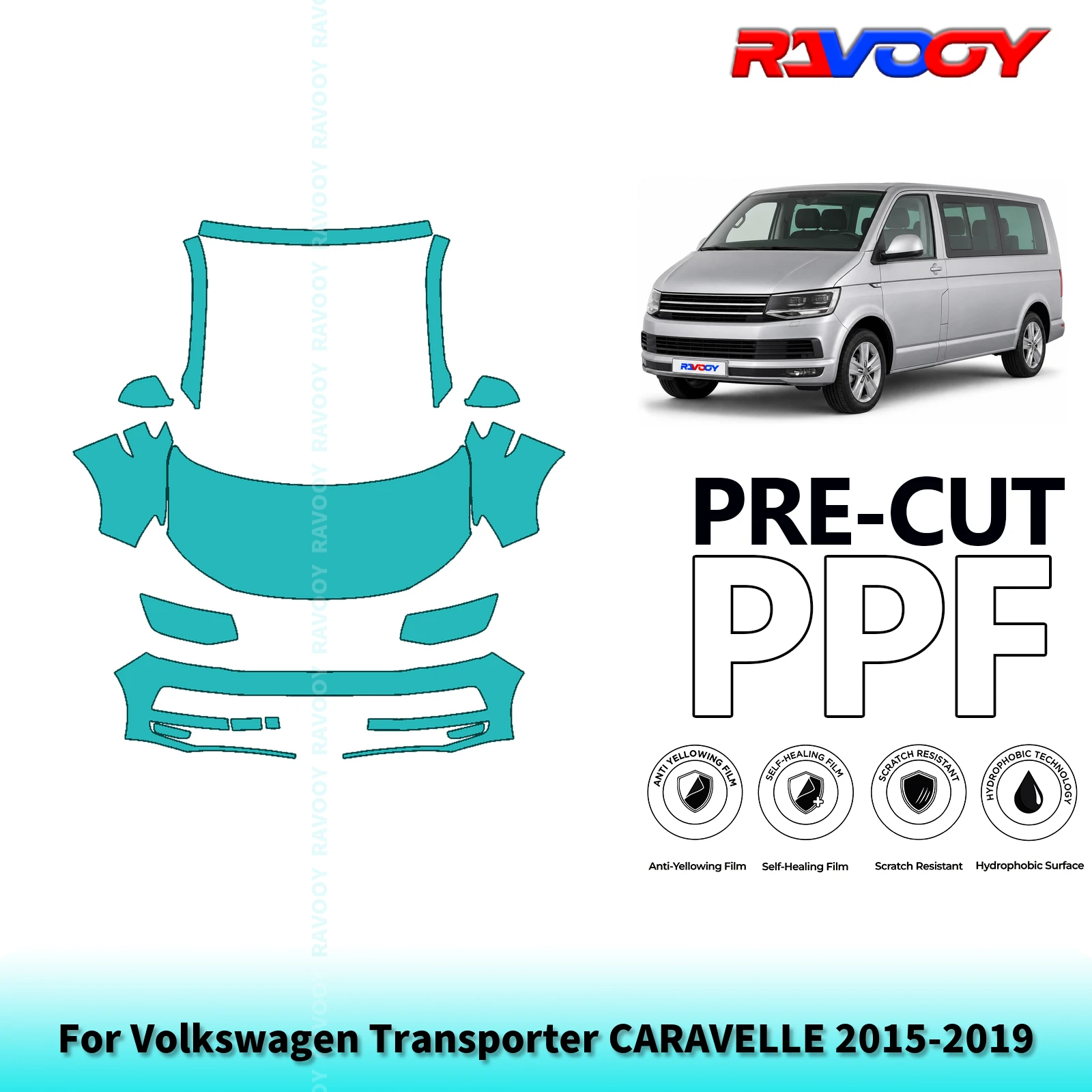 For Volkswagen Transporter CARAVELLE 2015-2019 Full Front Pre-Cut Paint Protection Film PPF Stone Chip Kit | Clear/Matte/Black