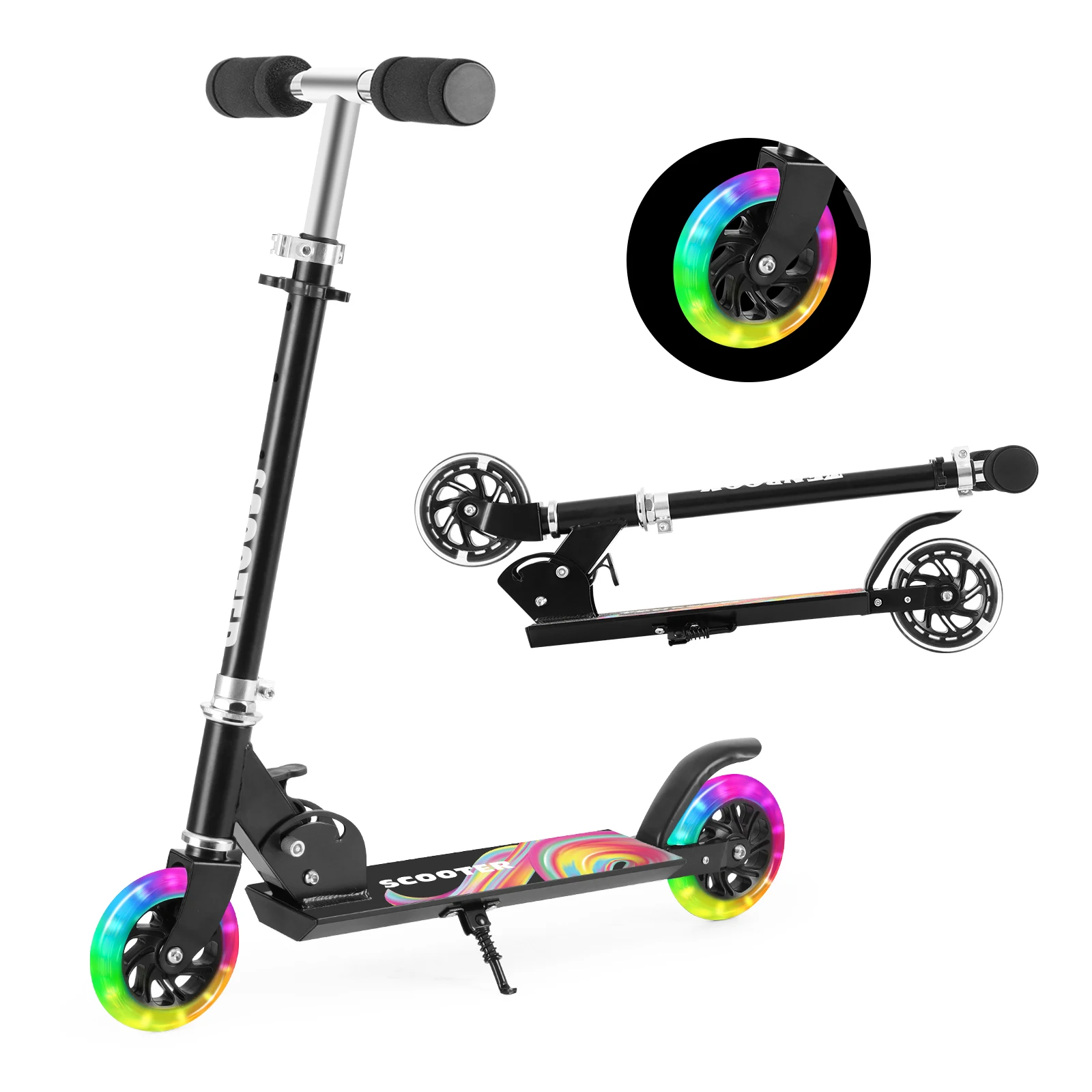 Trottinette pour enfants de 6 à 12 ans/3 à 5 ans, pliable et réglable en hauteur, roues lumineuses LED, charge maximale 50 kg