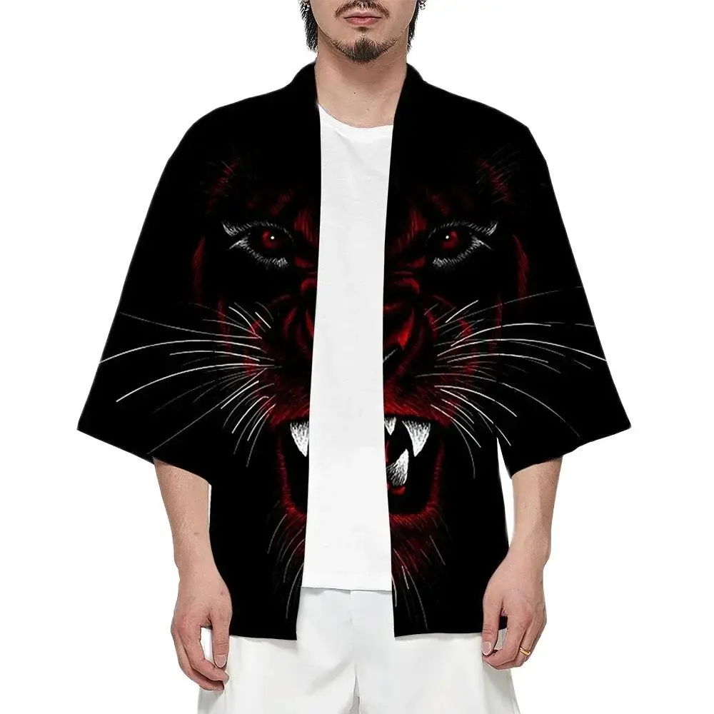 

Summer Retro Leopard Kimono Traditional Hawaiian Shirt Loose Beach Tops Yukata Stylish Bathrobes Women Fashion Men Kimonos