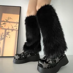 Imitation Rabbit Hair Faux Fur Leg Warmers Sexy Plush Socks Gothic Leggings Boots Cover Harajuku Night Club Party Accessories