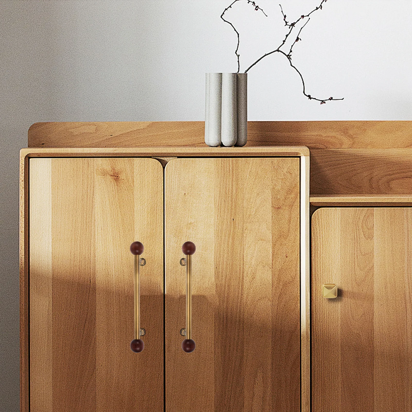 

Vintage Wooden Copper Handle Retro Wardrobe Door Knob Classic Dresser Drawer Pull 96mm Hole Spacing Elegant Cabinet Hardware