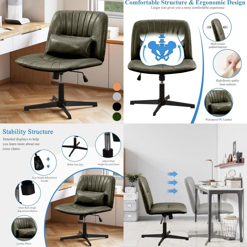 

Зеленое офисное кресло без подлокотников с регулировкой высоты и подушкой для дома, офиса и гардеробной