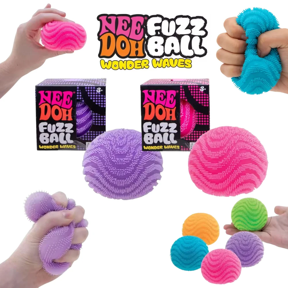 Nee Doh Fuzz Ball Wonder Waves Texturierter Fidget Ball Sensorisches Quetschspielzeug Überraschungsbox Stressabbau für Erwachsene und Kinder