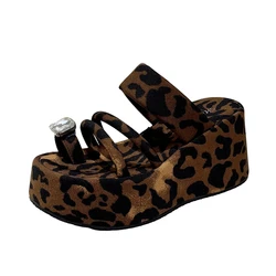 8CM Women Bling Chunky Slippers Summer Ladies Beach Flip-Flops Wedges Heels Outside Sandals Woman High Platform Leather Shoes