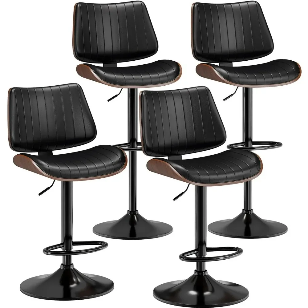 

Swivel Bar Stools Set of 4, Adjustable Bentwood Barstools for Kitchen Counter, Modern PU Leather Upholstered with Back