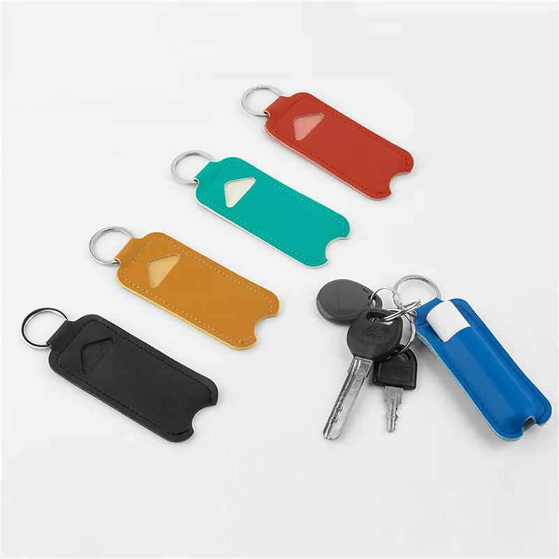 Lipstick Lip Gloss Bag Keychain Holder PU Leather Chapstick Pouch Key Ring Portable Lip Balm Bottle Packaging Cover Key Chain