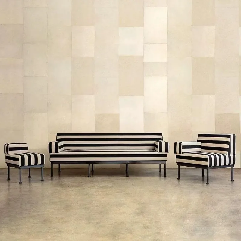 Geometric striped sofa industrial style black and white contrasting sofa