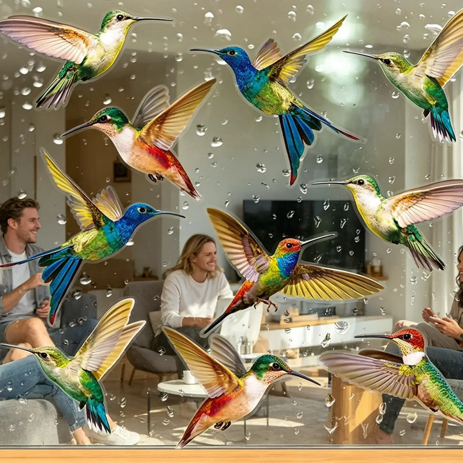 Glue Free Anti Bird Collision Window Decals Large Hummingbird Design UV Reflection Sticker Multipurpose For House Window