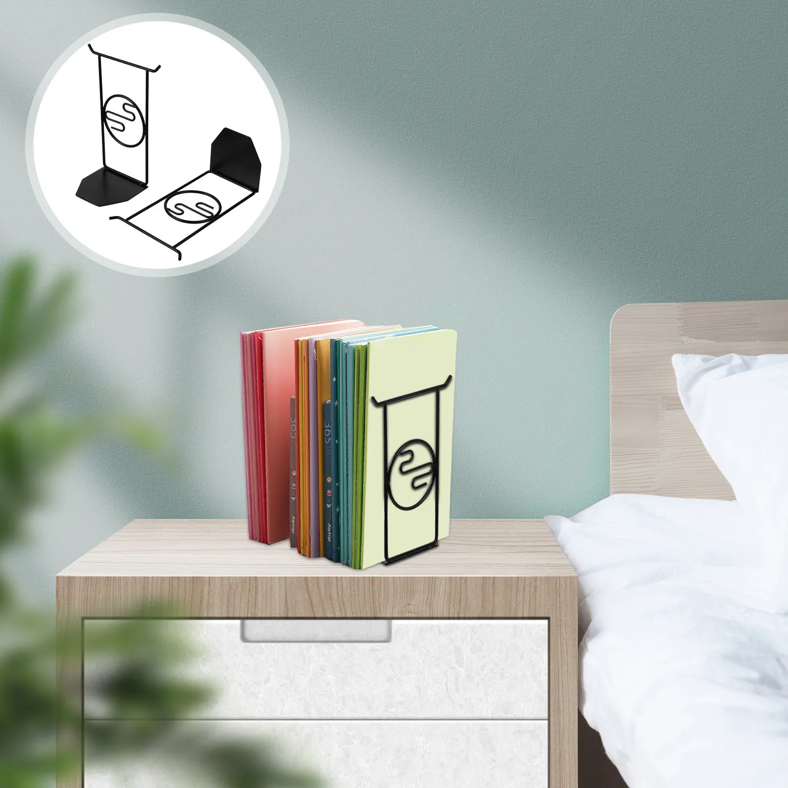 

1Pair Metal Bookends Premium Heavy Duty Non-Skid Modern Book Stoppers for Home Office Library Book Organizer Magazine Support