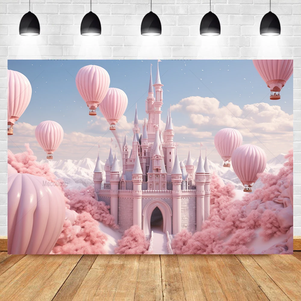 Pink Rainbow Castle Princess Newborn Birthday Party Backdrops Dreamy World Poster Photographic Background Photo Studio Decor