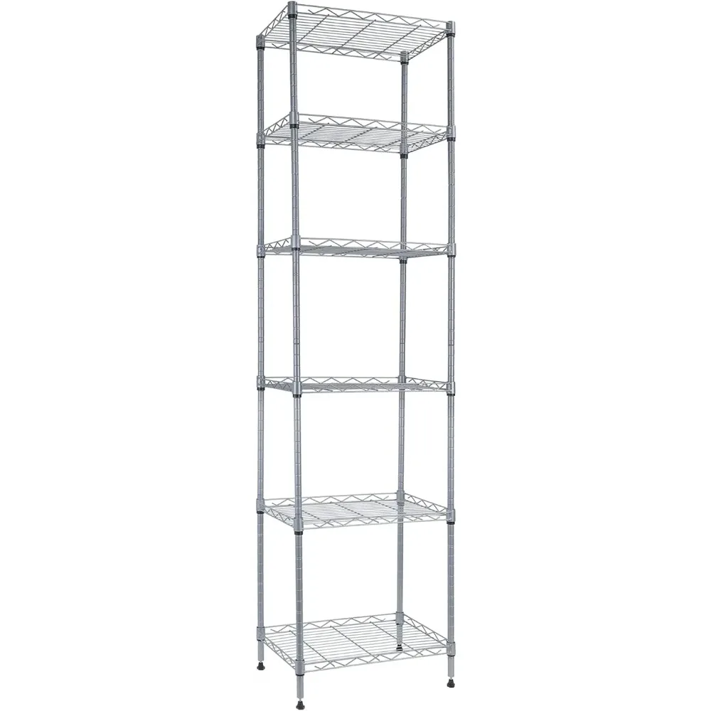 

6 Shelves Adjustable Bathroom and Kitchen Storage Cabinet Unit Rack 16.8 "D X 11.7" W X 63 "H, Compact, Lightweight, and Durable