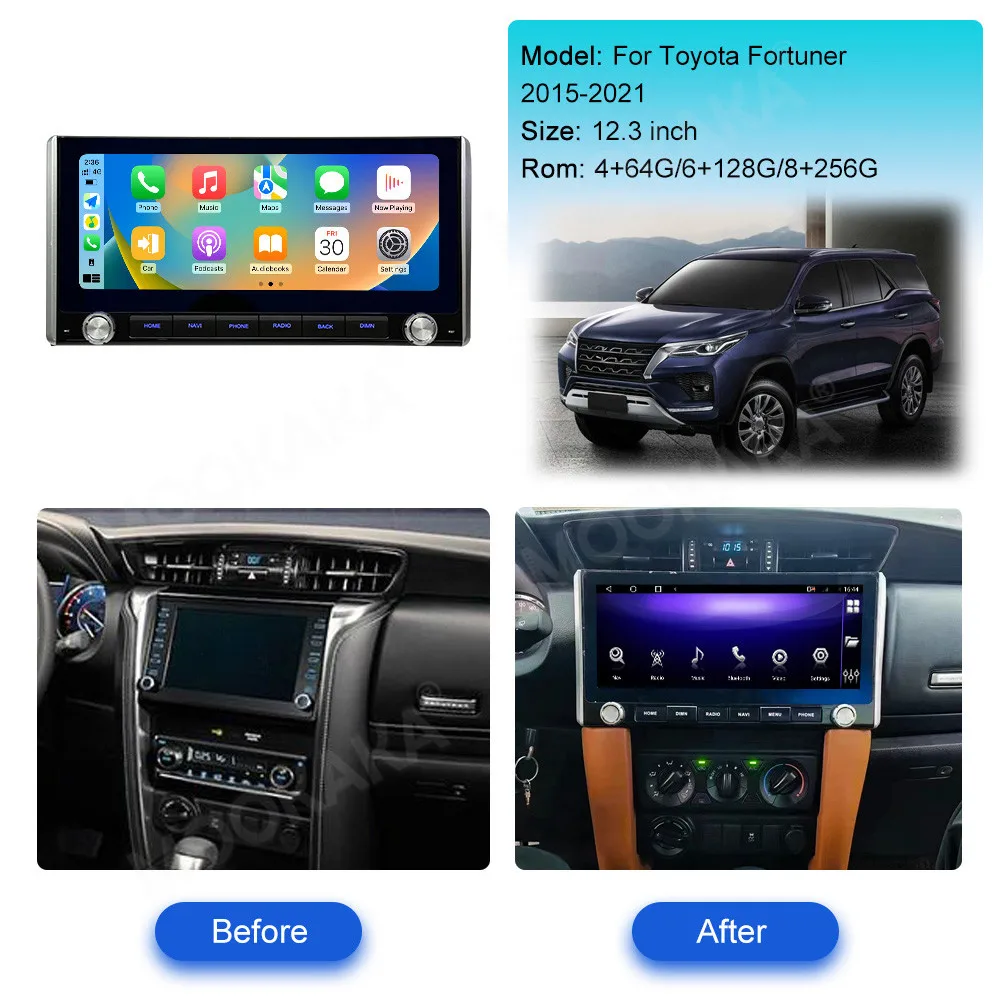 12.3 Inch Screen Car Radio For Toyota Fortuner 2015-2021 Android Auto GPS Navigation Multimedia Video Stereo Receiver Head Unit