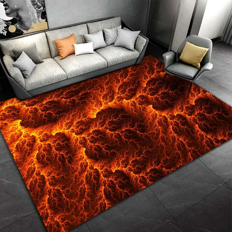 LARGE SIZE 3D Volcano Lava Magma Area Rug,Carpet for Living Room Bedroom Doormat Home Decor,Kid Game Play Non-slip Floor Mat