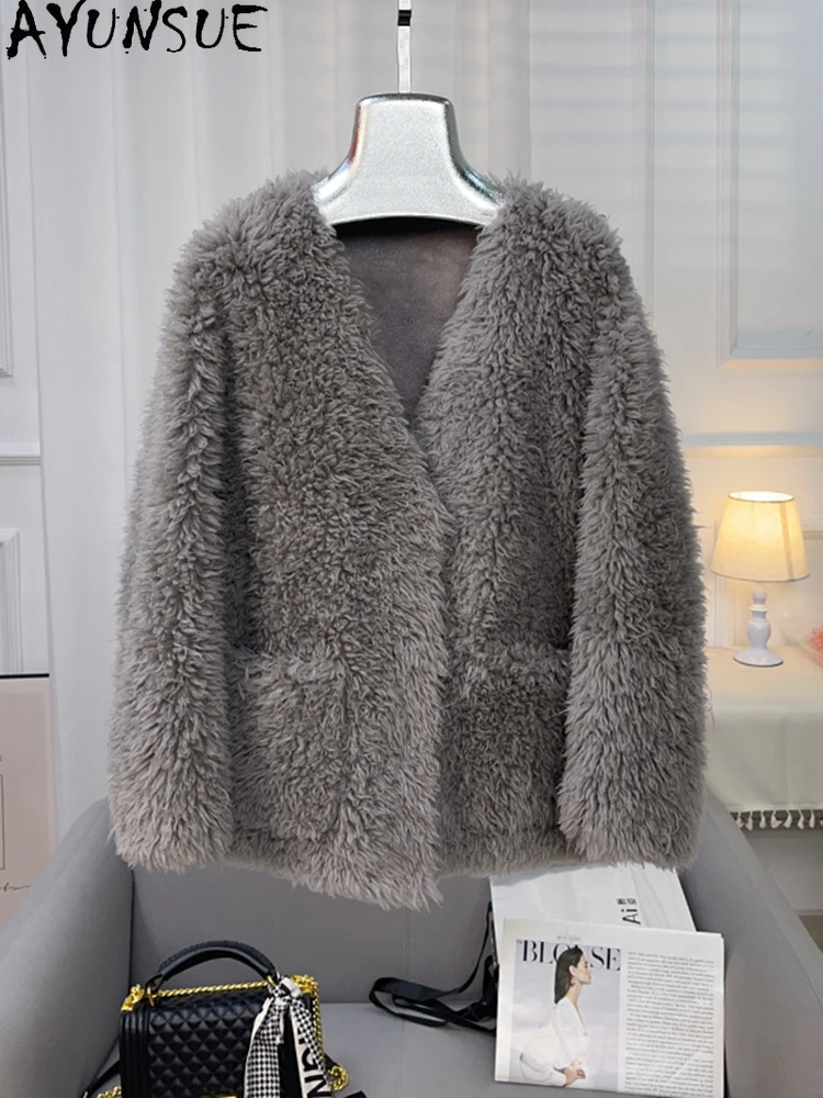 

AYUNSUE 2025 Autumn Winter Curly Lamb Fur Jacket Woman 100% Natural Wool Jackets for Woman Clothes Short Outerwears Abrigo Mujer