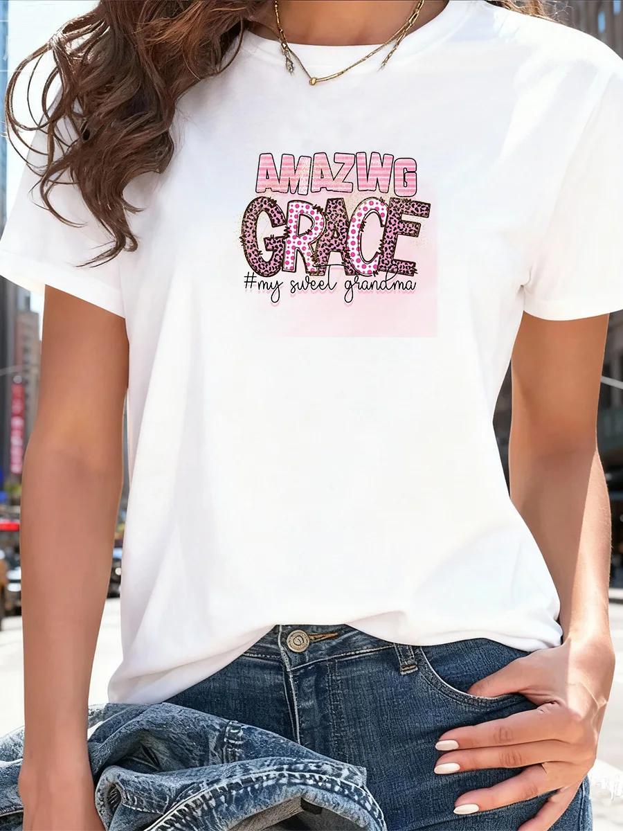 

White Short Sleeve "Amazing Grace #My Sweet Grandma" Graphic T-Shirt
