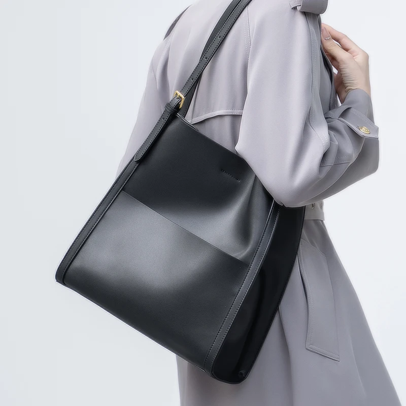 Pure Cowhide Leather Soft Large Capacity Work Tote Bag Solid Color Shoulder Bag Women's Designer Tote Bag Commuter For Women