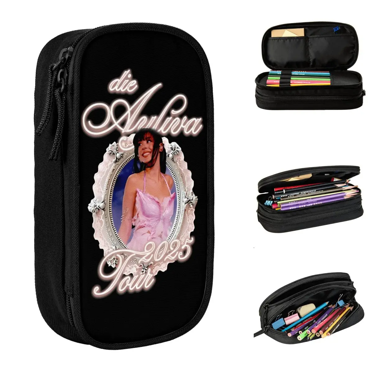 

Пенал Ayliva Tour в стиле гранж 19600, милая коробка для ручек, сумки для девочек и мальчиков, большая вместительная офисная сумка-карандаш на молнии