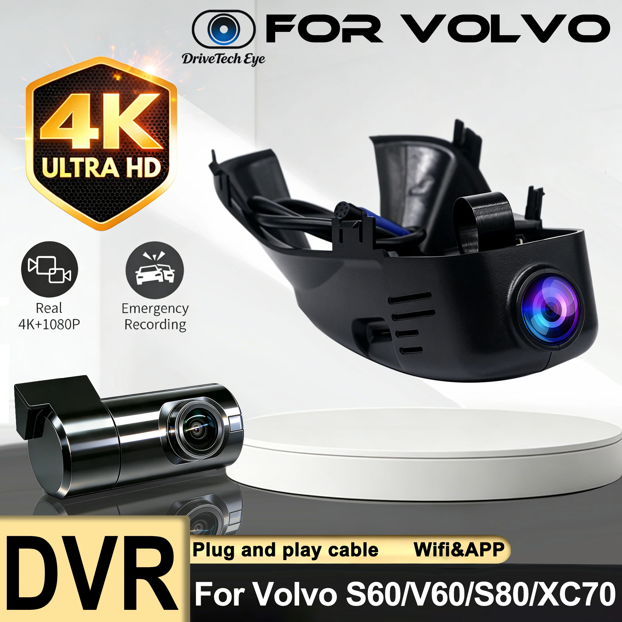 HD 4K 2160P Dash Cam Camera Car DVR Video Recorder For Volvo S60 S80 XC70 V60 2012~2018 Built-In Wi-Fi Support Monitor Dashcam