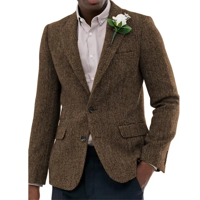 

Elegant Men's Suits Jacket Customized Herringbone Formal Slim Fit Business Male Blazers for Wedding Evening Party Coats 2025 New