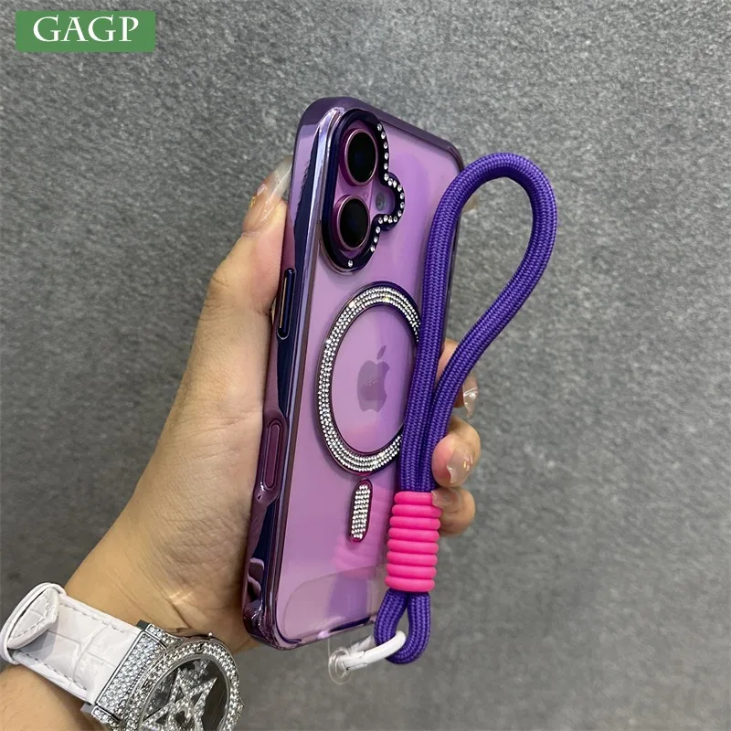 حافظة لهاتف آيفون 15 16 برو ماكس 15 برو 16 برو 16 برو 16 بلس حزام معصم أكريليك شفاف من الأكريليك