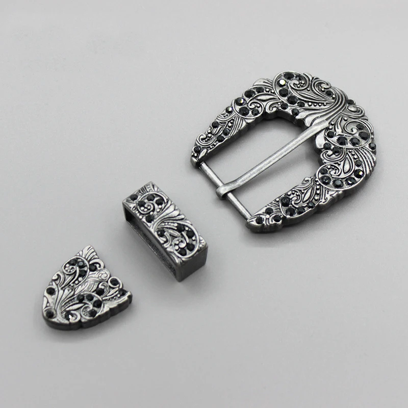 1sets 30mm Metal Belt Buckle Only Rhinestones Ancients Carve Pattern Pin buckles For Women Jeans Waistband DIY Crafts