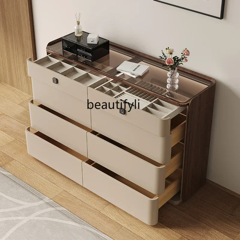 

Italian bedroom solid wood minimalist locker, bedside locker, drawer storage, bedside stand cabinet