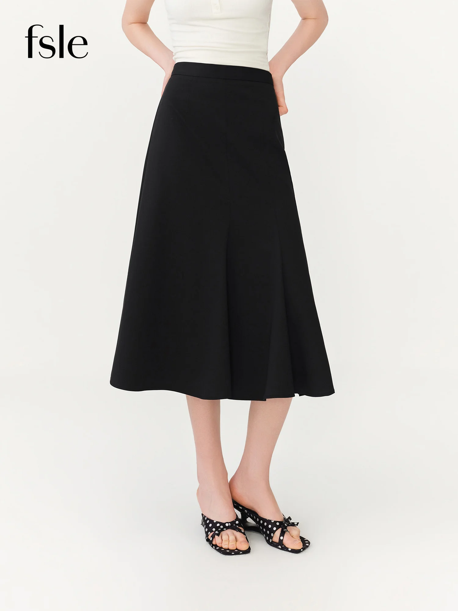 

FSLE 2026 Summer Women's A-Line Flared Midi Skirt, High Waist Mermaid Hem Split French Coquette Romantic Style Office Outfits