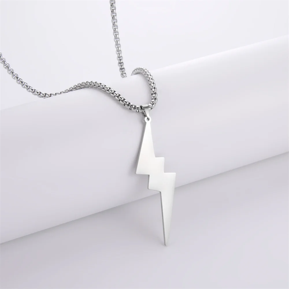 My Shape Lightning Pendant Necklaces for Men Boy Hip Hop Stainless Steel Necklace Choker Fashion Punk Jewelry Gifts Male Women