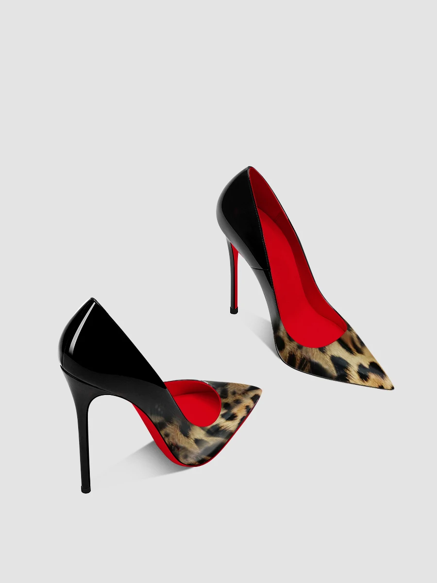 Scarpe con tacco alto con suola rossa con stampa leopardata da 12cm con un design a tacco sottile per le donne, scarpe singole a punta sexy di