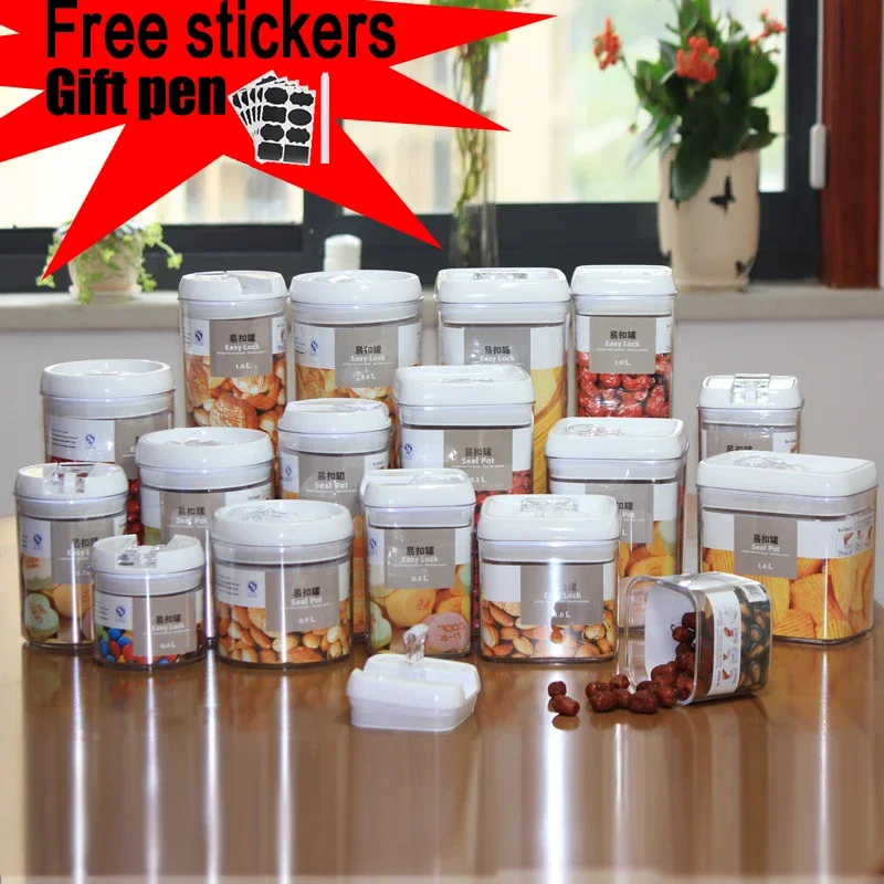 Plastic Food Storage Box Snacks Dried Fruits Multigrain Storage Jars CapacityTanks Kitchen Containers Transparent Sealed Cans