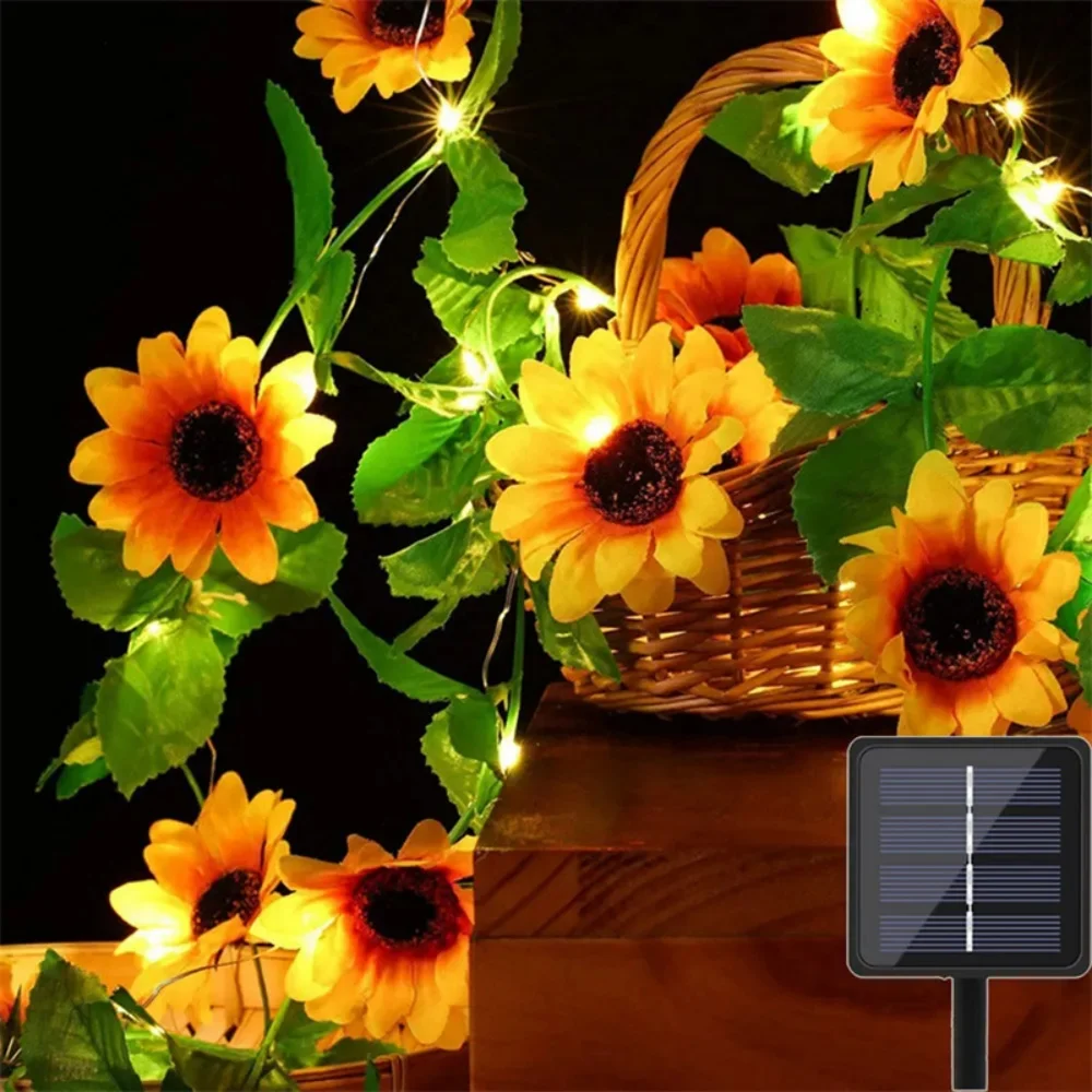2/5/10 متر LED الشمسية ورقة ضوء سلسلة في الهواء الطلق الجنية مصباح 8 وضع عباد الشمس الاصطناعي لعيد الميلاد الزفاف حديقة سياج الديكور