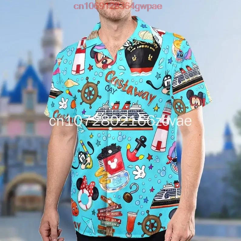 Disneyland Castaway Cay Cruise Trip Aloha Hawaiian Shirt Fashion Summer Short Sleeve Shirt Disney Mickey Beach Vacation Shirt