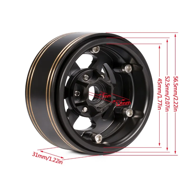 1.9 Inch Brass Wheel Rims Wheel Hubs for 1/10 RC Rock Crawler TRX4 SCX10 Upgrade Accessories
