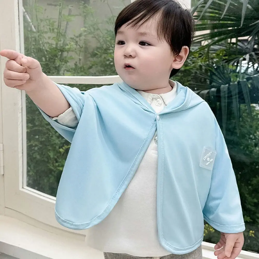 UPF50 + детский солнцезащитный плащ с капюшоном с мультяшными ушками, розовый, белый, синий, детское солнцезащитное пальто, однотонная одежда из ледяного шелка, защита от ультрафиолета