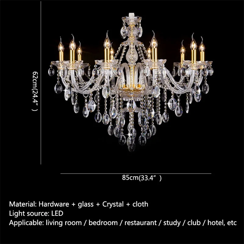 TINNY Crystal Chandelier Lamp European Style Hanging LED Candle Pendant Light Decorative Fixtures for Home Living Room