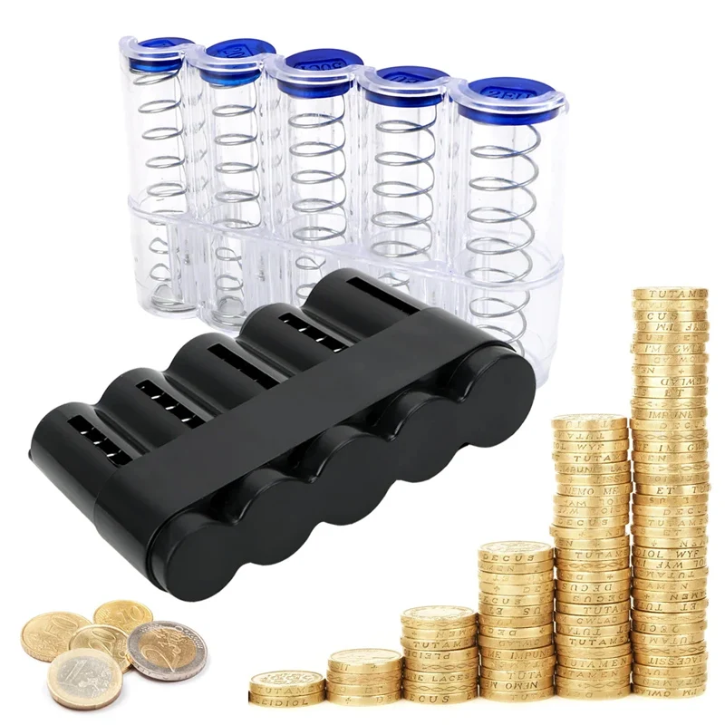 Multifunctional Coin Storage Jar, Euro Coin Dispenser Desktop Saving Money Box Home Decor