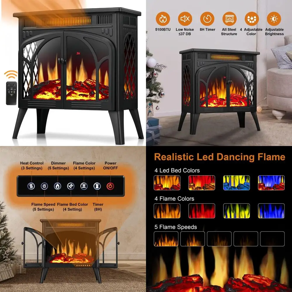 

Freestanding Electric Fireplace Heater with 3D Log Design and Lifelike Flame Effects